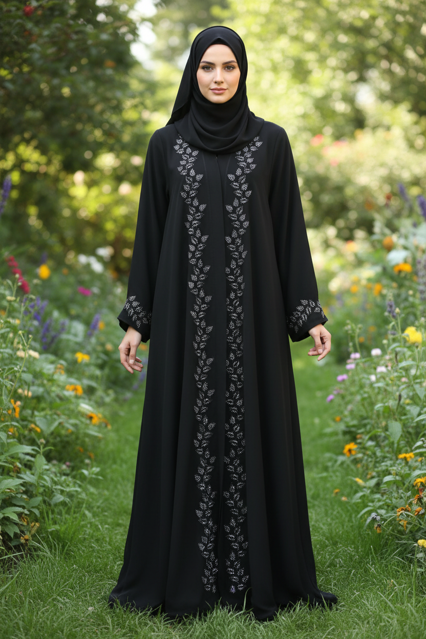 Dubai Abaya 3-Piece Set — Sash, Head Covering & Gown