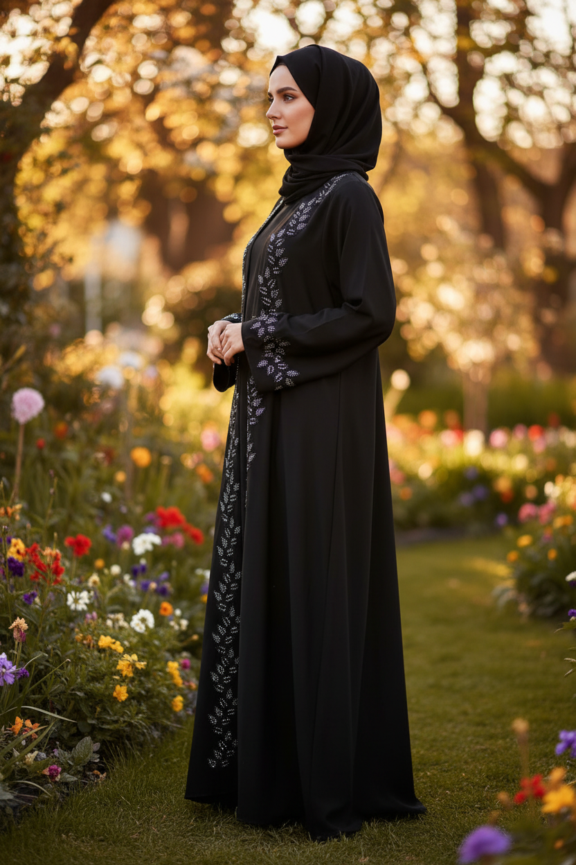 Dubai Abaya 3-Piece Set — Sash, Head Covering & Gown