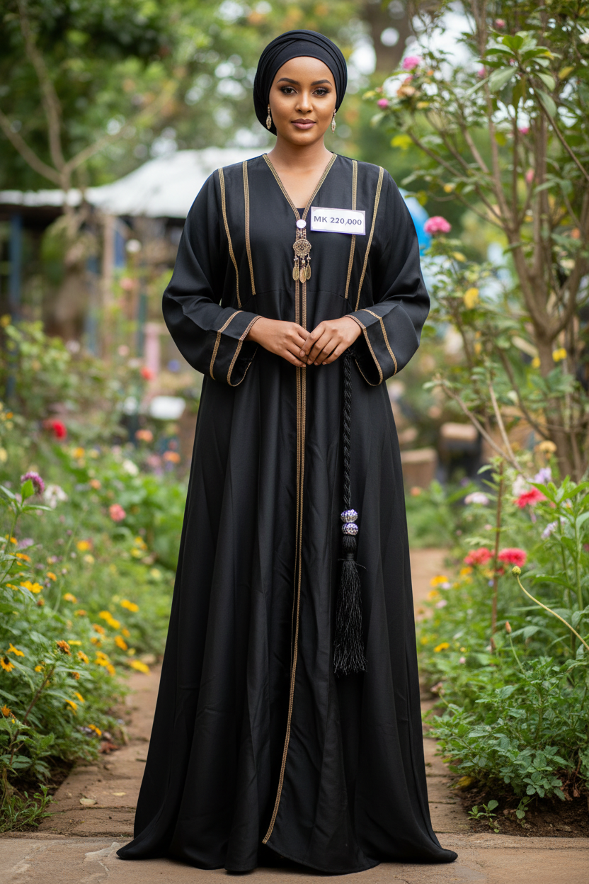 Dubai Abaya 3-Piece Set — Sash, Head Covering & Gown