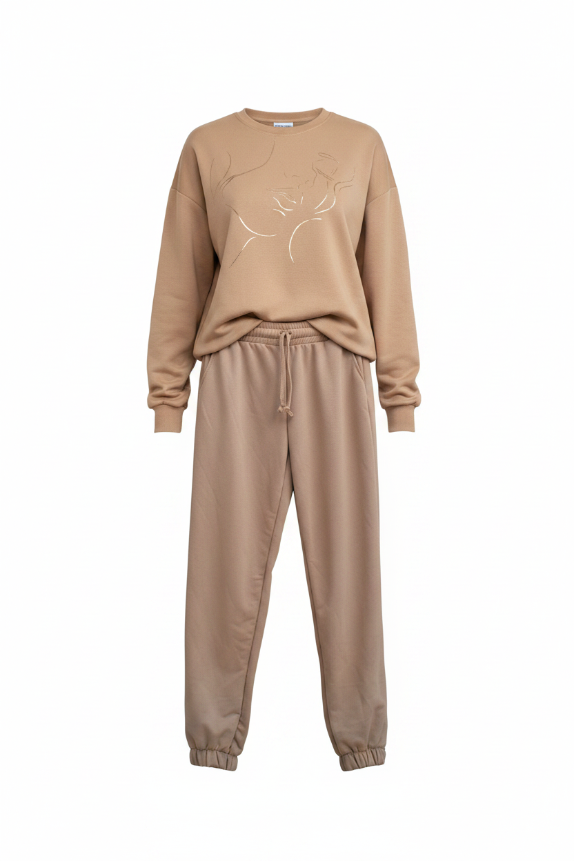 Camel Floral Tracksuit Set — Sweatshirt & Joggers