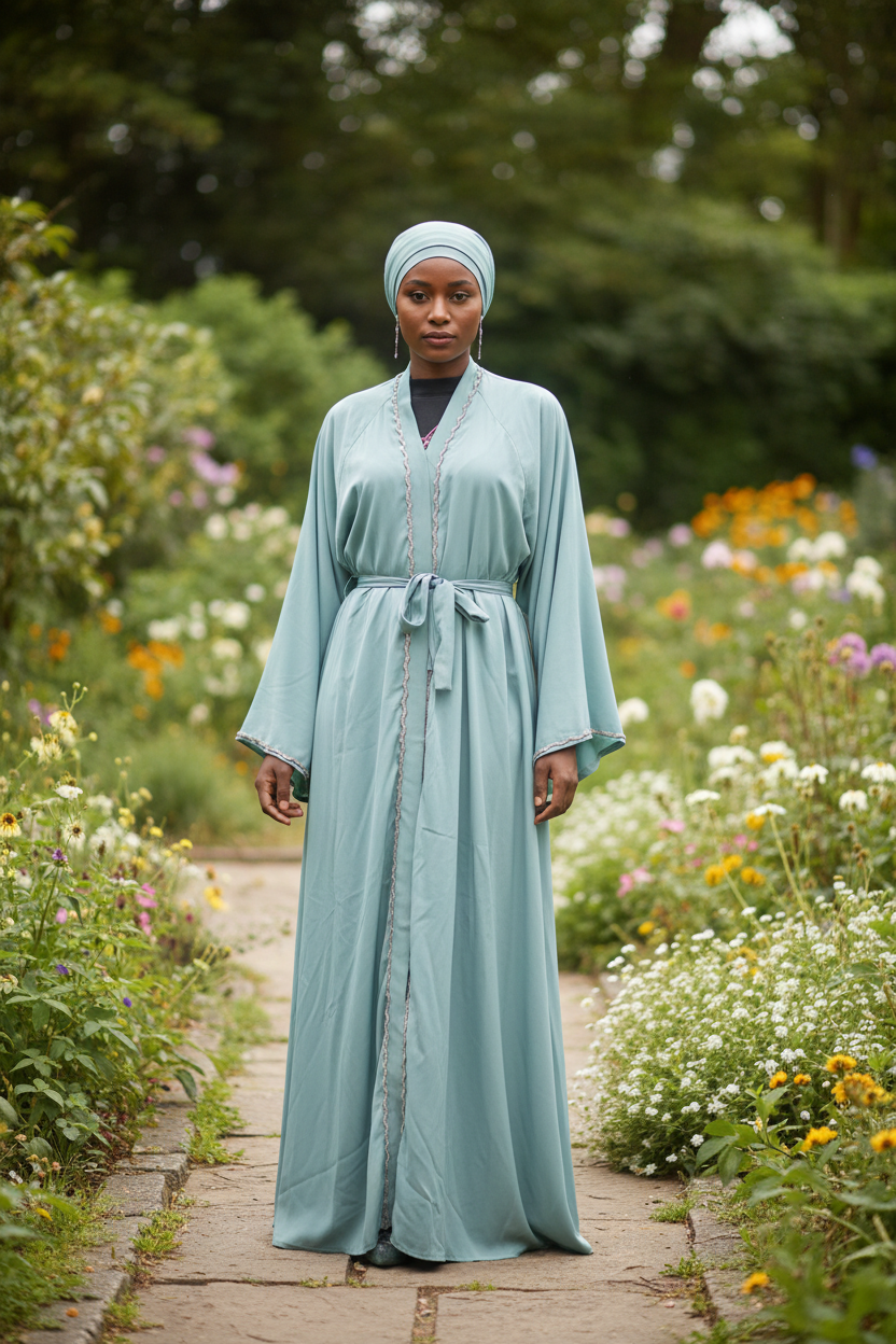 Dubai Abaya 3-Piece Set — Sash, Head Covering & Gown