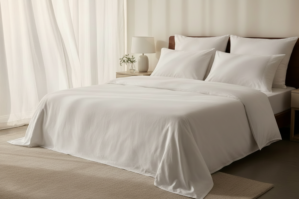 White Linen Bedsheet Set - Pure White Clean